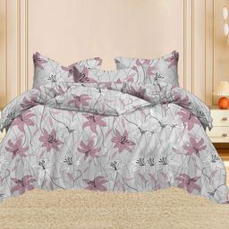 A Homes Grace White & Purple Floral 120 TC King Bedsheet with 2 Pillow Covers-image-21