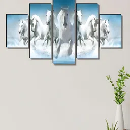 SAF Blue & White 5 Pieces Birds And Animals Wall Paintings-image-57