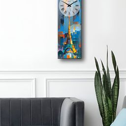 OLIVE TREE Blue & Orange-Coloured Printed Rectangle Wooden Contemporary Wall Clock-image-71