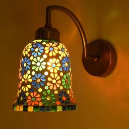 1ST TIME Multicoloured Printed Glass Traditional Bell Shaped Wall Lamp-picture-6