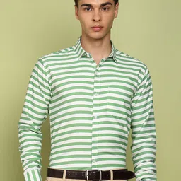 encore by INVICTUS Slim Fit Horizontal Striped Spread Collar Cotton Formal Shirt-image-19