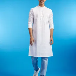 Diwas by Manyavar Checked Mandarin Collar Cotton Straight Kurta-image-58