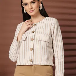 plusS Striped Cotton Crop Regular Jacket-picture-23