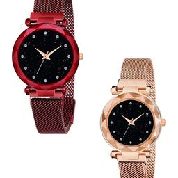 CSAMON CSAMON Women Pack Of 2 Embellished Analogue Watch GR_379_Red_roseGold_12_Daimouns-image-98
