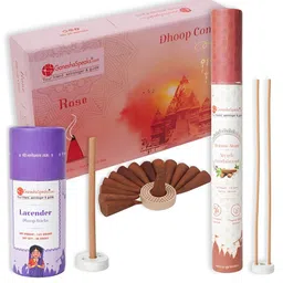 GaneshaSpeaks 3-Pcs Brown Wooden Rose Dhoop Cone, Lavender Dhoop Stick & Sandalwood Incens-image-5