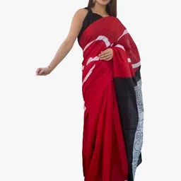 KIAARON Block Print Pure Cotton Saree-image-1