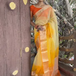 V3 FASHION STUDIO Zari Border Ombre Organza Saree-picture-18