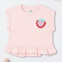 max Girl Embroidered Round Neck Cap Sleeves Cotton Top-image-16