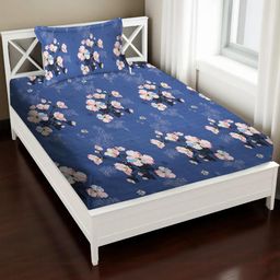 IVAZA Blue & Pink Floral Printed Bedsheet with Pillow Cover-image-62