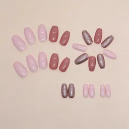 The Pink Truck Set of 24 Artificial Reusable Nails With Golden Design-95
