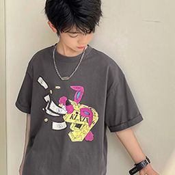 LULU & SKY Boys Printed V-Neck Drop-Shoulder Sleeves Organic Cotton Applique T-shirt-picture-24