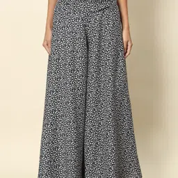 CORSICA Women Floral Printed Flared Fit High-Rise Pleated Wide Leg Trousers-image-48
