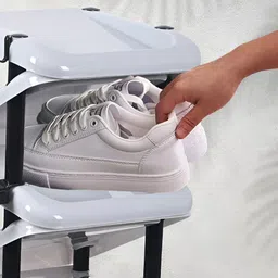 Kuber Industries Grey Foldable 4 Tier Shoe Stand With Side Hooks image 3