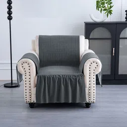 Aura Grey Solid Velvet 1 Piece Sofa Cover-picture-27