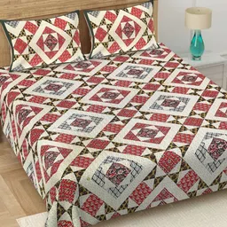 BED-SHEET.COM Red & White Printed 180 TC Cotton King Bedsheet Set 2.28 m x 2.74 m-image-24