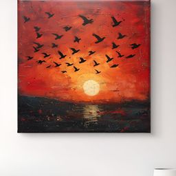 Livin'luxe Orange Colored & Black Birds Printed Flying Birds Canvas Wall Art-image-77