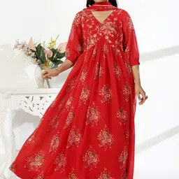 Moda Rapido Floral Printed Maxi Ethnic Dress With Dupatta-image-96