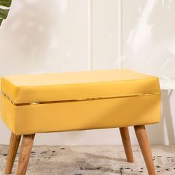 THREADVIBE LIVING Yellow & Brown Wooden & Velvet Rectangle Ottoman-image-60