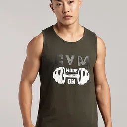 Roadking Printed Cotton Round Neck Gym Innerwear Vest 5300-Olive Green-image-47