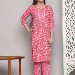 A TO Z CART Girls Floral Printed Straight Kurta with Pyjama-image-29