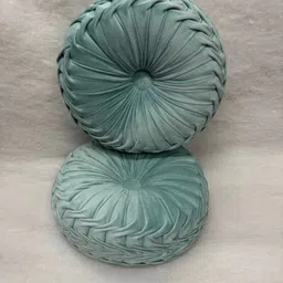 RRC 2Pcs Turquoise Blue Textured Velvet Pumpking Round Shaped Pre-Filled Cushions-picture-48