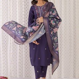 Indo Era Floral Embroidered Thread Work Straight Kurta With Trousers & Dupatta-51