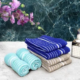 Aura Navy Blue 6 Pieces Striped Pure Cotton 150 GSM Hand Towels-image-78