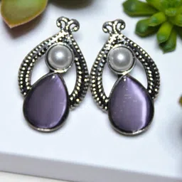 Jolly Faces Oxidised Pearls Studded Teardrop Shaped Drop Earrings-image-7