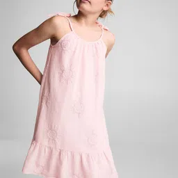 Mango Kids Girls Cotton Floral Self Design A-Line Dress-image-72
