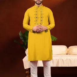 TheEthnic.Co Men Solid Embellished Festive Cotton Straight Kurta-picture-16