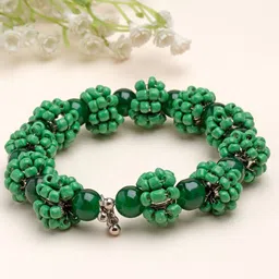 Moedbuille Silver-Plated Beads Studded Bohemian Bangle-Style Bracelet-53