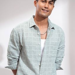 HIGHLANDER Men Comfort Relaxed Fit Spread Collar Textured Cotton Casual Shirt-picture-31