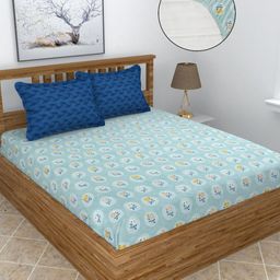 BREVARD Blue Floral Printed 210 TC King Bedsheet Set 2.74m x 2.74m-image-107