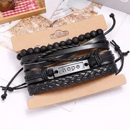 Ringzinnie Men Leather Artificial Beaded Hope Layered Wraparound Bracelet-image-87