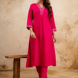 Veshviti Floral Printed Pure Cotton V-Neck A-Line Kurta With Trousers-14