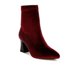 London Rag Women Flared Block Heel Velvet Boots-image-74