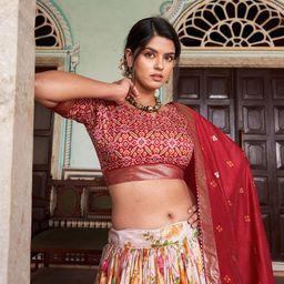 A TO Z CART Printed Ready to Wear Silk Lehenga & Unstitched Blouse With Dupatta image 5