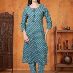 neonari Women Floral Printed Regular Pure Cotton Kurta with Trousers-image-15