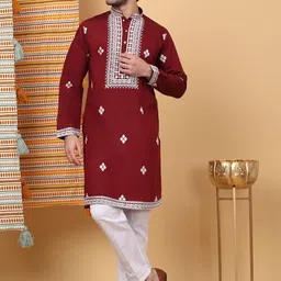 KRAFT INDIA LUXE Men Ethnic Motifs Embroidered Mirror Work Grandeur & Majestic Artwork Kurta-29