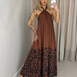 Outzidr Women Printed Halter Neck Maxi Dress-picture-9