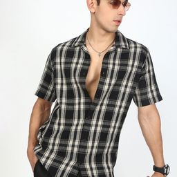 Bene Kleed Men Tartan Checked Cuban Collar Cotton Casual Shirt-picture-28