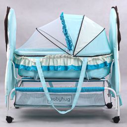 Babyhug Lion Print 2 in 1 Cradle cum bassinet with Mosquito Net and Swing Lock function - Blue image 5