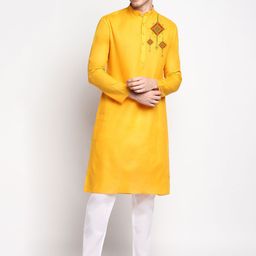 PulseIQ Ethnic Motifs Printed Band Collar Straight Kurta-picture-19
