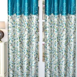 Aura White & Blue 2 Pieces Floral Long Door Curtain-image-94