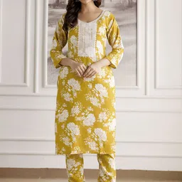 Trendmalls Floral Printed V-Neck Thread Work Kurta With Trouser-picture-46