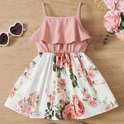 YK Girls Floral Printed Shoulder Straps Fit & Flare Dress-picture-3