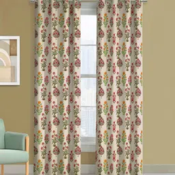 Steve & Anderson Indian Motifs Cream & Pink 2 Pieces Black Out Long Door Curtain (9Feet)-picture-23