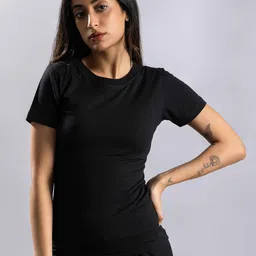 ONEWAY Women Solid Round Neck Pure Cotton Slim Fit T-shirt-image-50