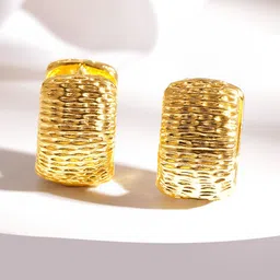 Rubans 18K Gold Plated Textured Half Hoop Earrings-51