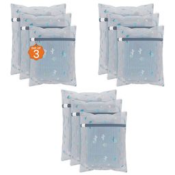 Kuber Industries White & Blue 9 Pieces Cactus Printed Reusable Laundry Bags With Zipper-29
